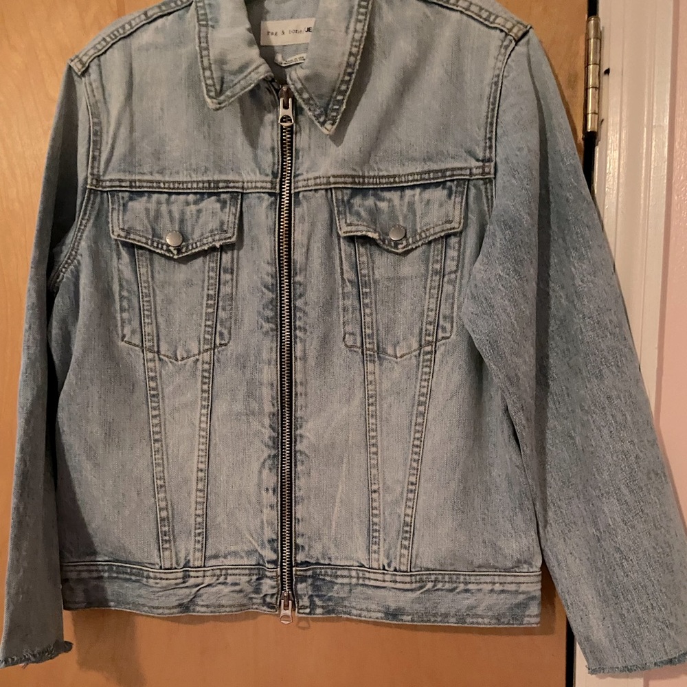 rag & bone Light Wash Blue Denim Zip-Front Jean Jacket